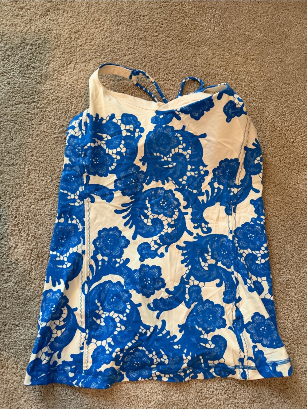 lululemon athletica White Tank Top with Bold Royal Blue Floral Print - Picture 3 of 4